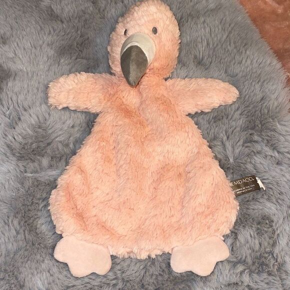 DEMDACO Fuzzy Pink 14” Flamingo Bird Plush Lovey Security blanket Rattle toy - Picture 1 of 5